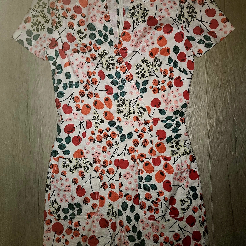 Anthropologie Floral Jumpsuit - Red, Green, Orange